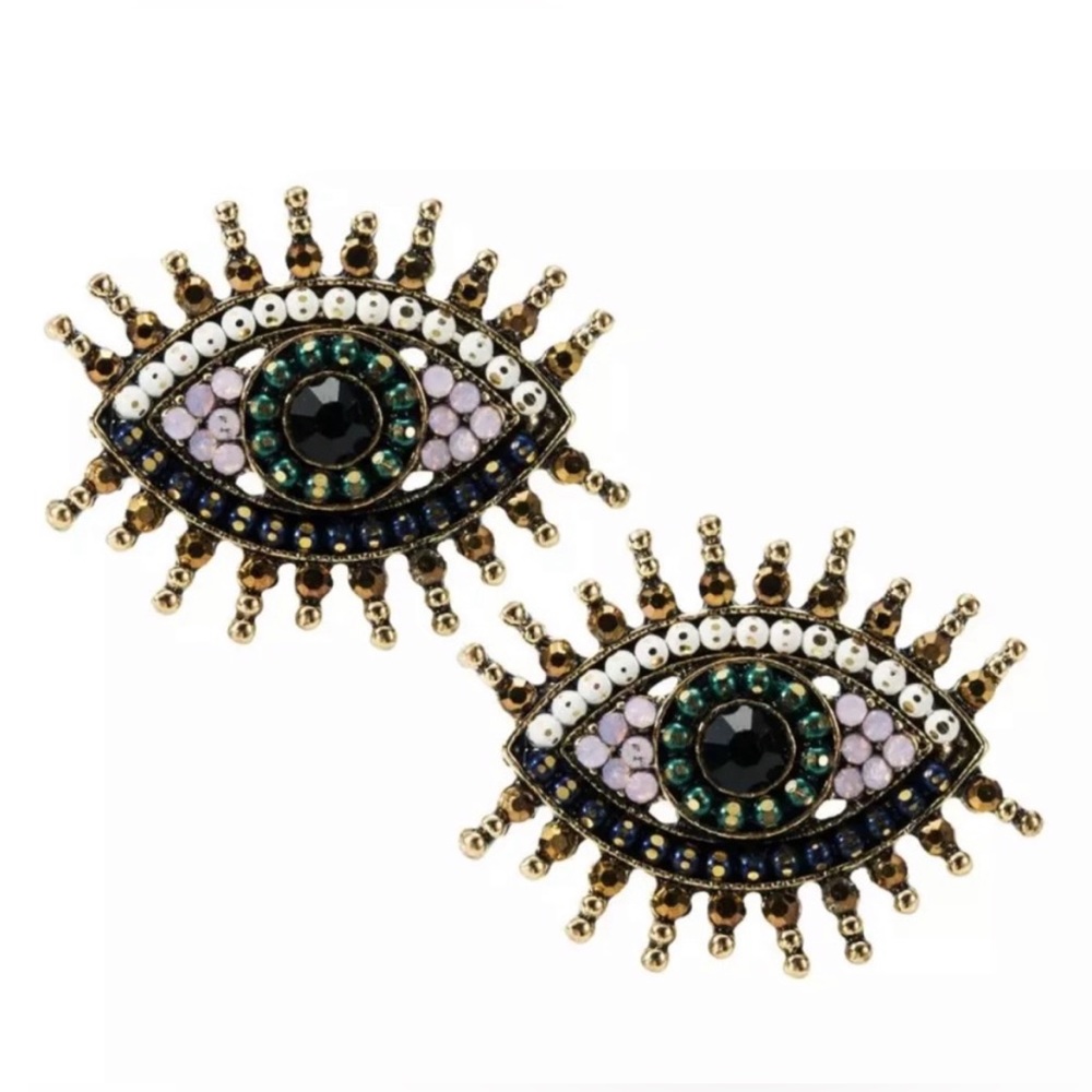 Artisan Evil Eye Crystal Earrings Studs
